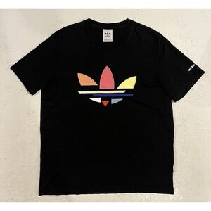 Adidas Mens Embroidered Trefoil Shirt Size Large Black Shattered Rainbow‎